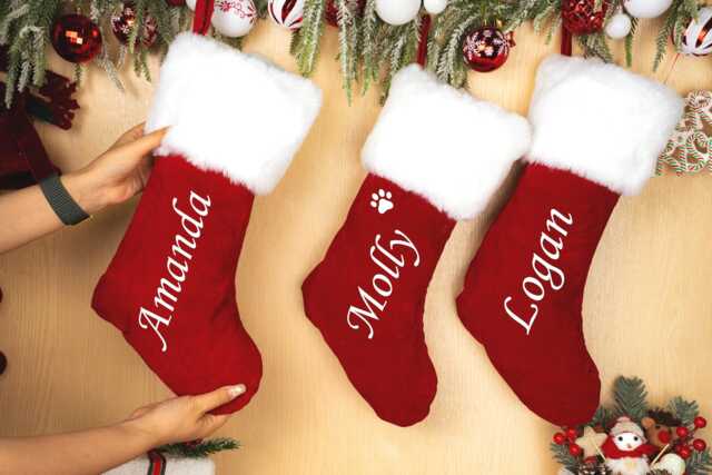 Personalized Red Velvet Christmas Stocking Custom Name, Plush Faux Fur Cuff - image 1