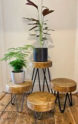 Handcrafted Rustic Wooden Plant Stand - Reclaimed Scaffold Boards Mini Table Furniture Hairpin Legs - thumbnail 1