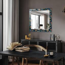 Flowers & Fruits Mirror, Rectangular Mirror With Frame, Brown Printed Decorative Wall Hallway - thumbnail 2