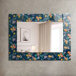 Flowers & Fruits Mirror, Rectangular Mirror With Frame, Brown Printed Decorative Wall Hallway
