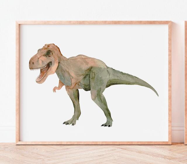 Watercolor T-Rex Print Dinosaur Nursery Wall Art - image 1