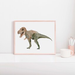 Watercolor T-Rex Print Dinosaur Nursery Wall Art - thumbnail 3