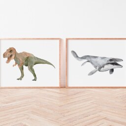 Watercolor T-Rex Print Dinosaur Nursery Wall Art - thumbnail 2
