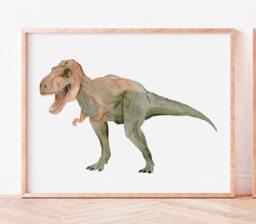 Watercolor T-Rex Print Dinosaur Nursery Wall Art - thumbnail 1