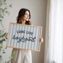 Blue Long Live Boyhood Stripe Print, Boy Nursery Decor, Kids Room, Play Room Wall Quote Art Unframed Print - thumbnail 2