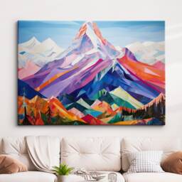 Diamond Mountains Oil Painting Style Wall Art Framed Calming Canvas Poster Print Home Office Room Decor Gifts - thumbnail 1