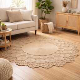 Large Round Jute Rug - Hand Crocheted Area Rug, 6 Ft Statement Handmade Natural Fiber, Custom Sizes - thumbnail 2