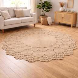 Large Round Jute Rug - Hand Crocheted Area Rug, 6 Ft Statement Handmade Natural Fiber, Custom Sizes - thumbnail 1