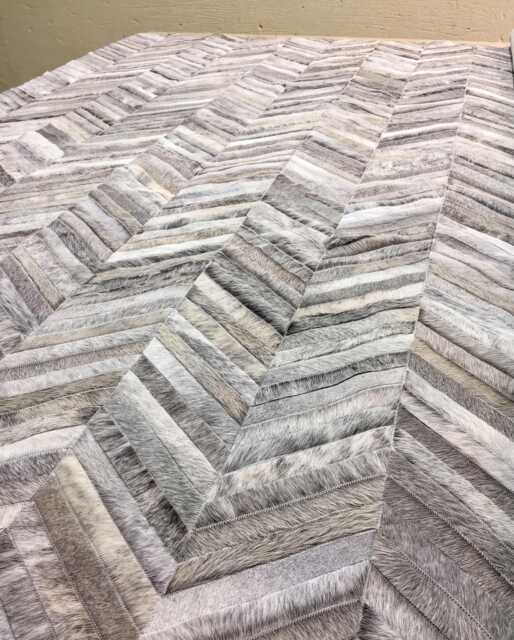Gray Herringbone Cowhide Rug Handmade Patchwork Leather - image 1