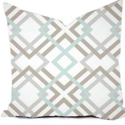 Pillow Cover Custom Throw Accent Decor All Sizes - 16x16, 18x18 Sage White Taupe Green Mint Ecru Modern Geo Print - thumbnail 3