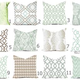 Pillow Cover Custom Throw Accent Decor All Sizes - 16x16, 18x18 Sage White Taupe Green Mint Ecru Modern Geo Print - thumbnail 2