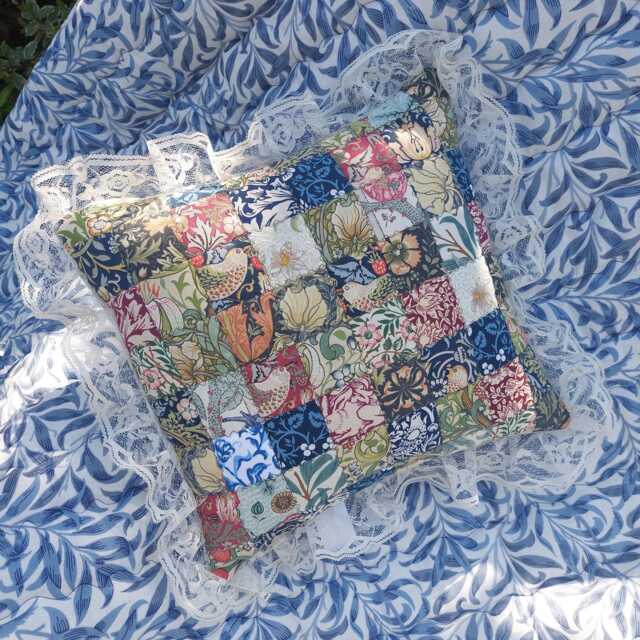 Scatter Cushion With Insert, William Morris Fabric Patchwork Pillow - image 1