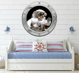 Large Spaceman Astronaut Port Hole Silver Or Gold Porthole Round Gloss Sealed Cut Wall Sticker Decal Adhesive