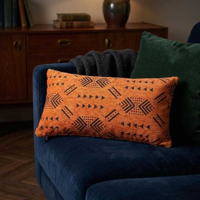 Moroccan Velvet Cushion Cover, Luxury Boho Chic, Handmade Brocade Burnt Orange Pillow, Decorative Lumbar Pillow Cover 60x30 cm - image 1