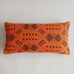 Moroccan Velvet Cushion Cover, Luxury Boho Chic, Handmade Brocade Burnt Orange Pillow, Decorative Lumbar Pillow Cover 60x30 cm - thumbnail 4