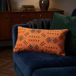 Moroccan Velvet Cushion Cover, Luxury Boho Chic, Handmade Brocade Burnt Orange Pillow, Decorative Lumbar Pillow Cover 60x30 cm