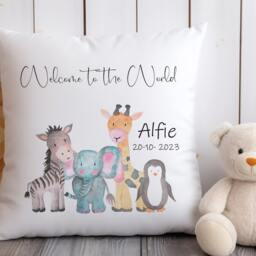 Personalised Safari Print Baby Cushion Soft Pillow Cover, Birthday Gift - thumbnail 3