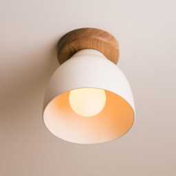 White Element Flush Mount Ceiling Light in Ceramic & Oak - thumbnail 2