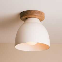 White Element Flush Mount Ceiling Light in Ceramic & Oak