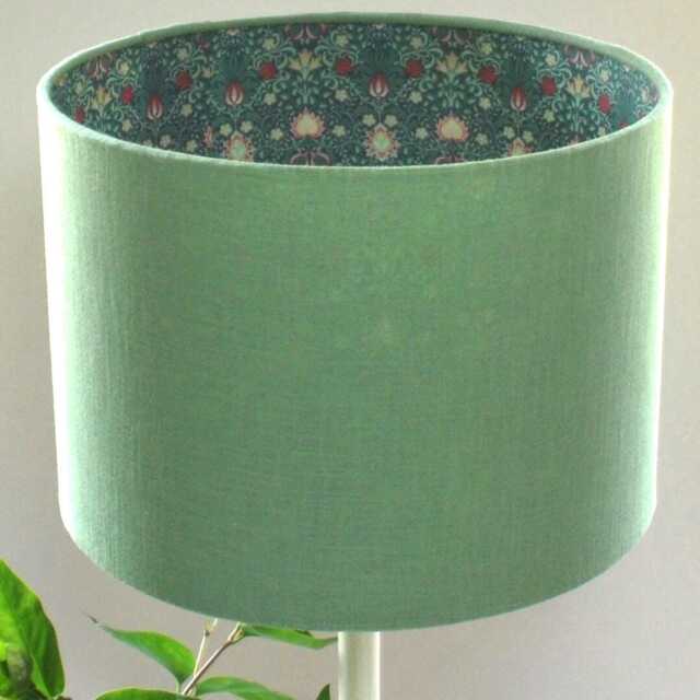 Handmade Green Linen Lampshade William Morris Print Lined Home Decor - image 1