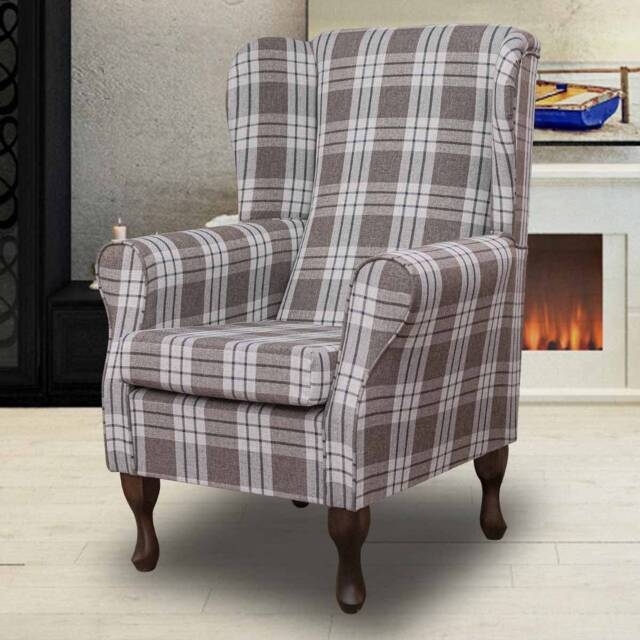 Handmade Tartan Wingback Chair Kintyre Chestnut Plaid Fireside Accent - image 1