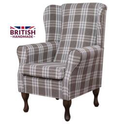 Handmade Tartan Wingback Chair Kintyre Chestnut Plaid Fireside Accent - thumbnail 3