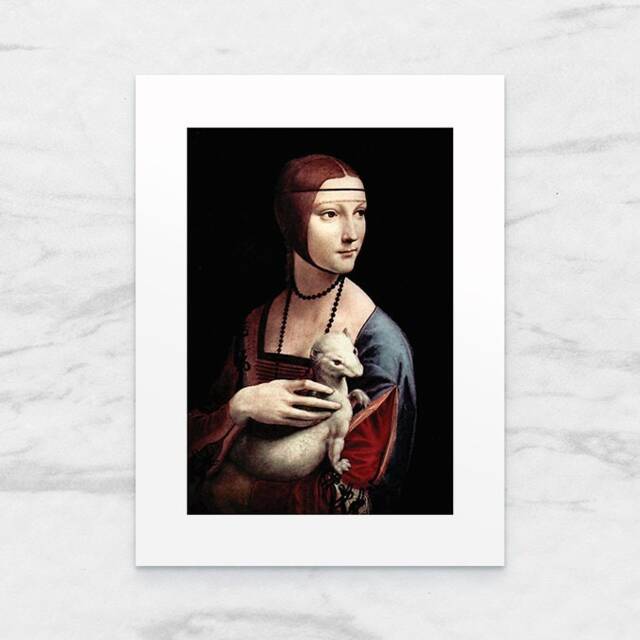 Photo Art Print With Passe-Partout Lady An Ermine By Leonardo Da Vinci 18x24 cm