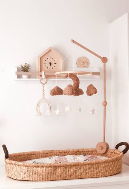 Boucle Baby Mobile With White Stars - Shower Newborn Gift Personalised Nursery Crib - image 1