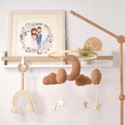 Boucle Baby Mobile With White Stars - Shower Newborn Gift Personalised Nursery Crib - thumbnail 3