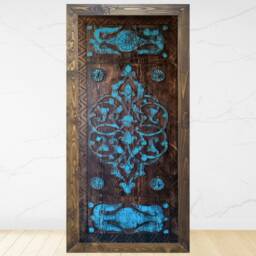 Hand Carved Rustic Dining Table Acrylic Painted Wood - thumbnail 2