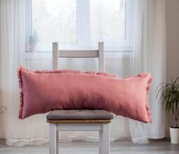 Salmon Pink Lumbar Pillow Cover, Fringe Long May Be Sewn in Custom Size - Handmade Cushion Case For Home Decor