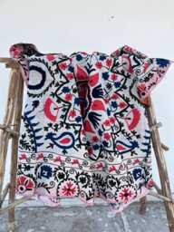 One Of A Kind Vintage Suzani Kantha Quilt Handmade Cotton Embroidered Reversible Boho Bedspread - thumbnail 1