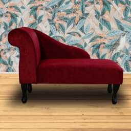 Arabia Red Mini Chaise Longue - Velvet Handmade in Britain - thumbnail 1