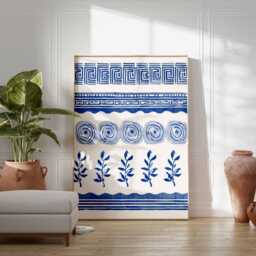 Blue Greek Pattern Art Print, Wall Art, Hellenic Geometric Poster, Mediterranean Decor, Ancient Greece Inspired Print - thumbnail 3