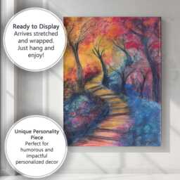 Vibrant Autumn Forest Path Colourful Expressionist Woodland Landscape Canvas Wall Art Print Decor Picture Ready To Hang - thumbnail 3