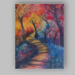 Vibrant Autumn Forest Path Colourful Expressionist Woodland Landscape Canvas Wall Art Print Decor Picture Ready To Hang - thumbnail 1