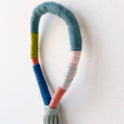 Knotted Rope Loop Wall Hanging, Tassel Wrapped Art, Minimalist Macrame Yarn Knot Design, Housewarming Gift - thumbnail 2