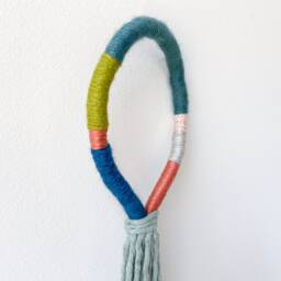Knotted Rope Loop Wall Hanging, Tassel Wrapped Art, Minimalist Macrame Yarn Knot Design, Housewarming Gift - thumbnail 3