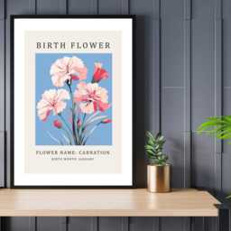 Birth Flower Print January Carnation - Birthday Month Poster Botanical Wall Art Gift Idea A5 A4 A3 Framed Or Unframed - thumbnail 3