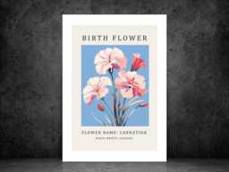 Birth Flower Print January Carnation - Birthday Month Poster Botanical Wall Art Gift Idea A5 A4 A3 Framed Or Unframed - thumbnail 1