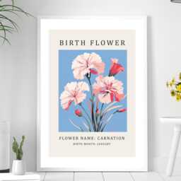 Birth Flower Print January Carnation - Birthday Month Poster Botanical Wall Art Gift Idea A5 A4 A3 Framed Or Unframed - thumbnail 2