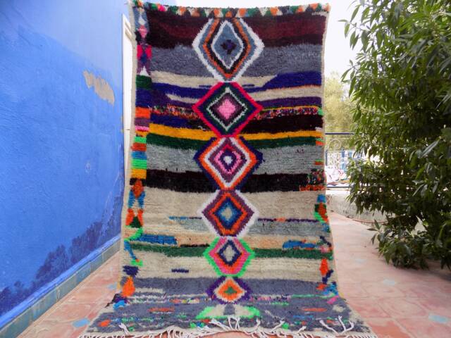 Handmade Berber Azilal Rug Colorful Moroccan Wool Carpet - 7.05Ft X 3.96Ft - image 1