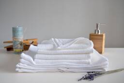 Washed Linen Waffle Weave Towel Set, Natural Off-White