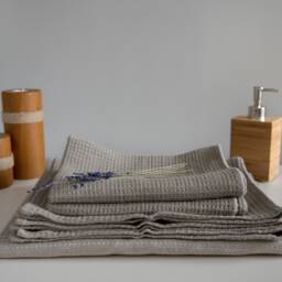 Washed Linen Waffle Weave Towel Set, Natural Off-White - thumbnail 3