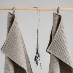 Washed Linen Waffle Weave Towel Set, Natural Off-White - thumbnail 2