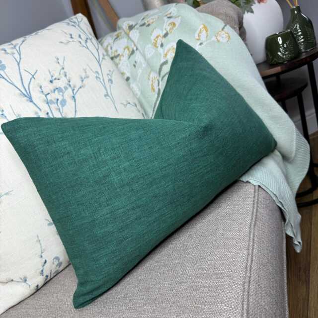 "Teal Cotton Cushion Cover, Lumbar Pillow Cover 12"" X 20" - image 1