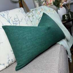 "Teal Cotton Cushion Cover, Lumbar Pillow Cover 12"" X 20" - thumbnail 4