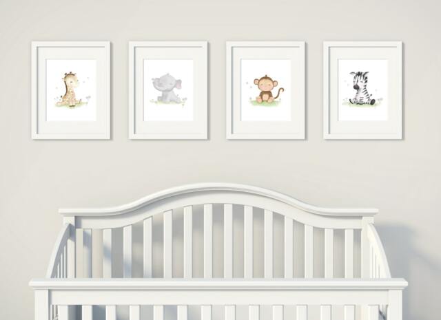 Set Of 4 Wall Art - Safari Nursery Baby Animal Prints Decor Shower Gift Elephant Sweet Cheeks - image 1