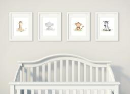 Set Of 4 Wall Art - Safari Nursery Baby Animal Prints Decor Shower Gift Elephant Sweet Cheeks - thumbnail 1