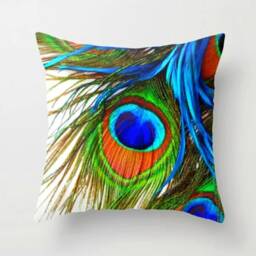 Decorative Peacock Cushion Cover/Peacock Pillow Case/Peacock Lumbar Top/Blue & Green Case/Bedroom & Porch Textile - thumbnail 3